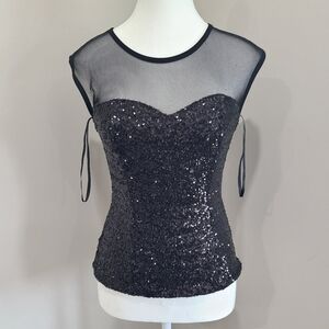 BEBE BLACK SEQUIN TOP SIZE SMALL